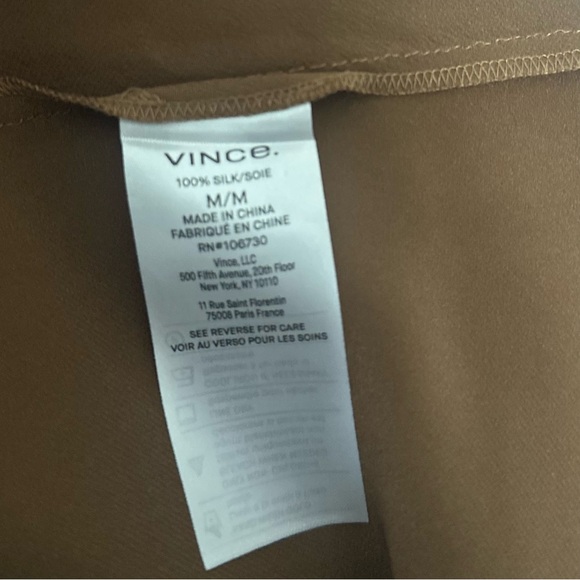 Vince Brown Bronze Silk Button Front Blouse Women’s Medium Luxury Minimalist Top - Picture 5 of 7